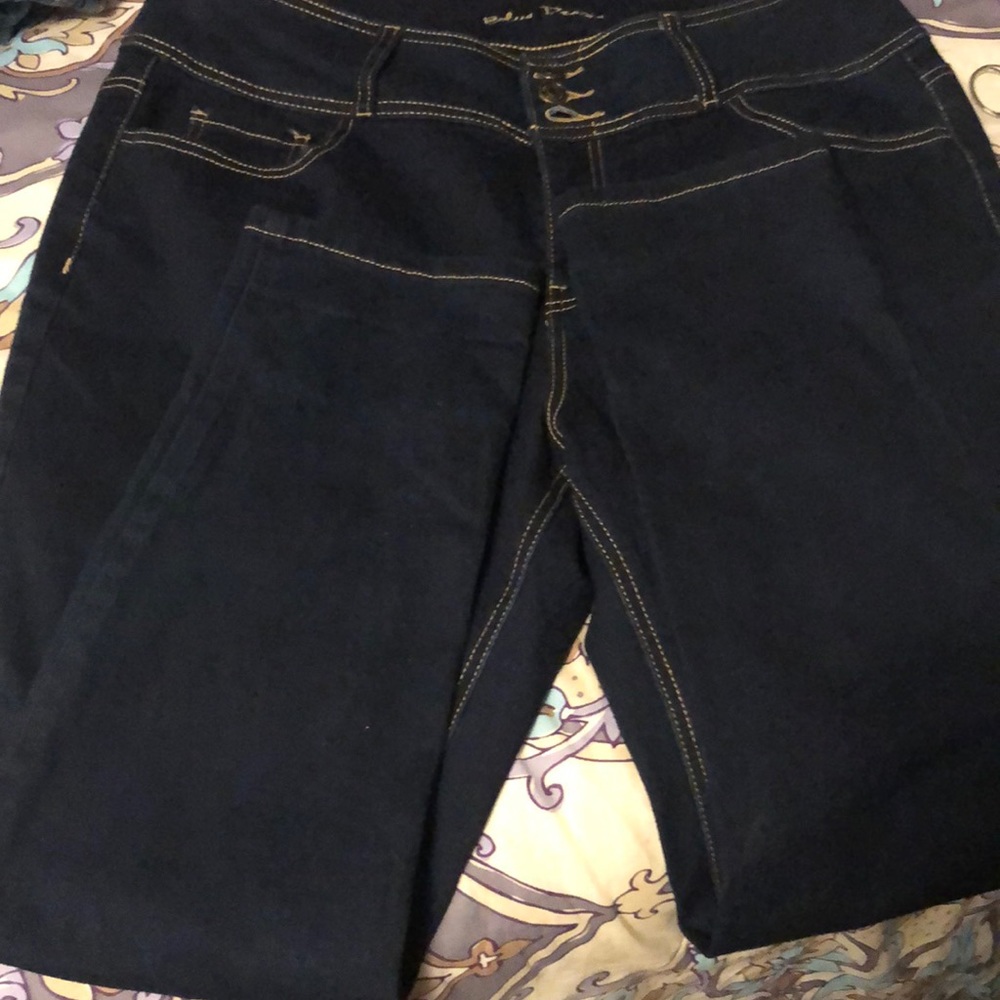 High rise blue jeans